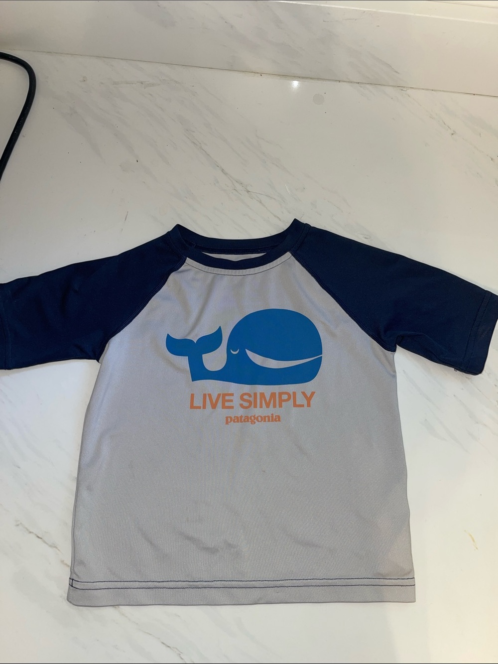 Patagonia Kids Live Simply Base layer/ Swim - Navy & Light Blue with Orange Logo